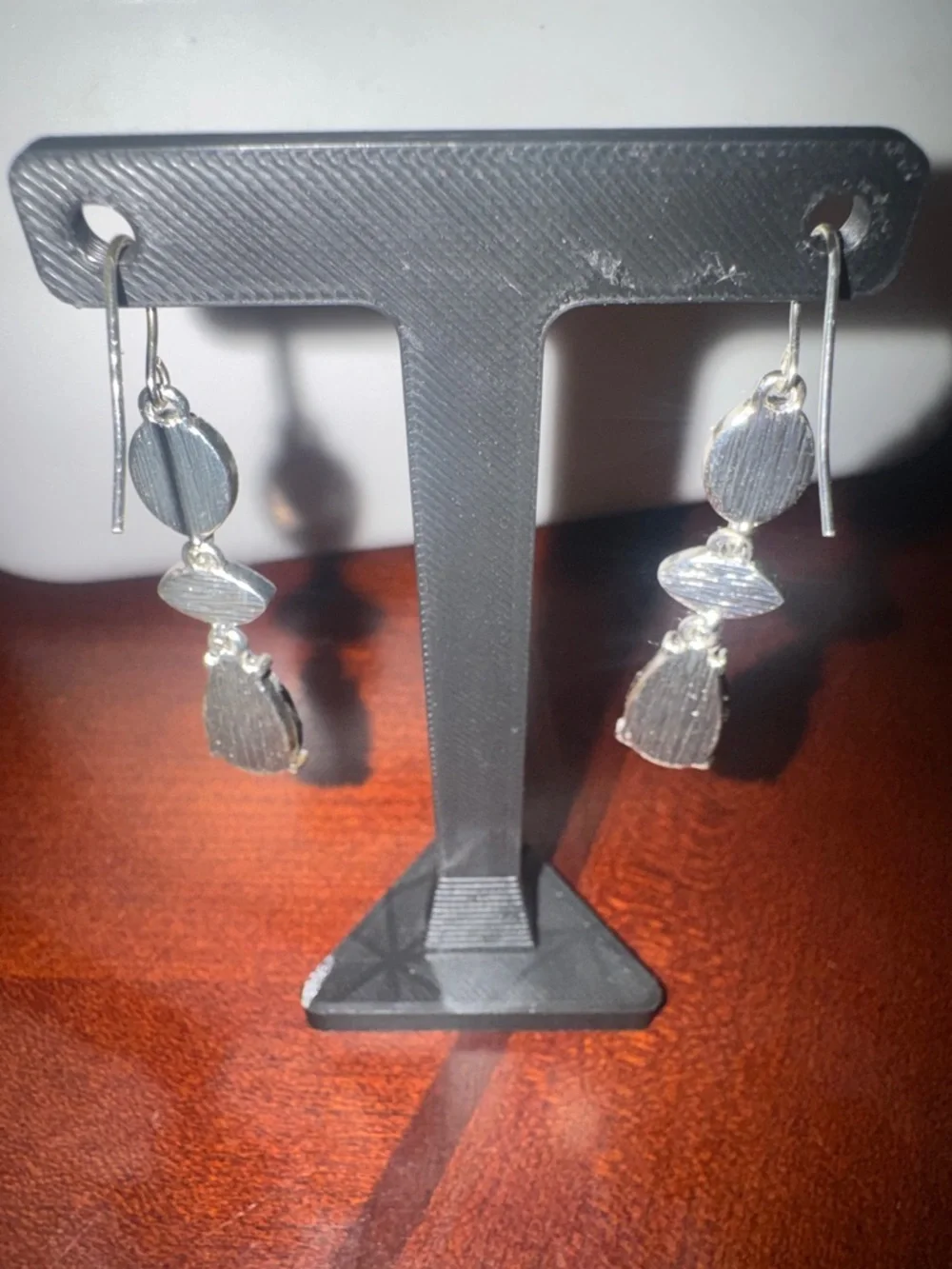 Liz Claiborne Silver Drop Earrings with Deep Garnet Red Stones - Picture 3 of 6